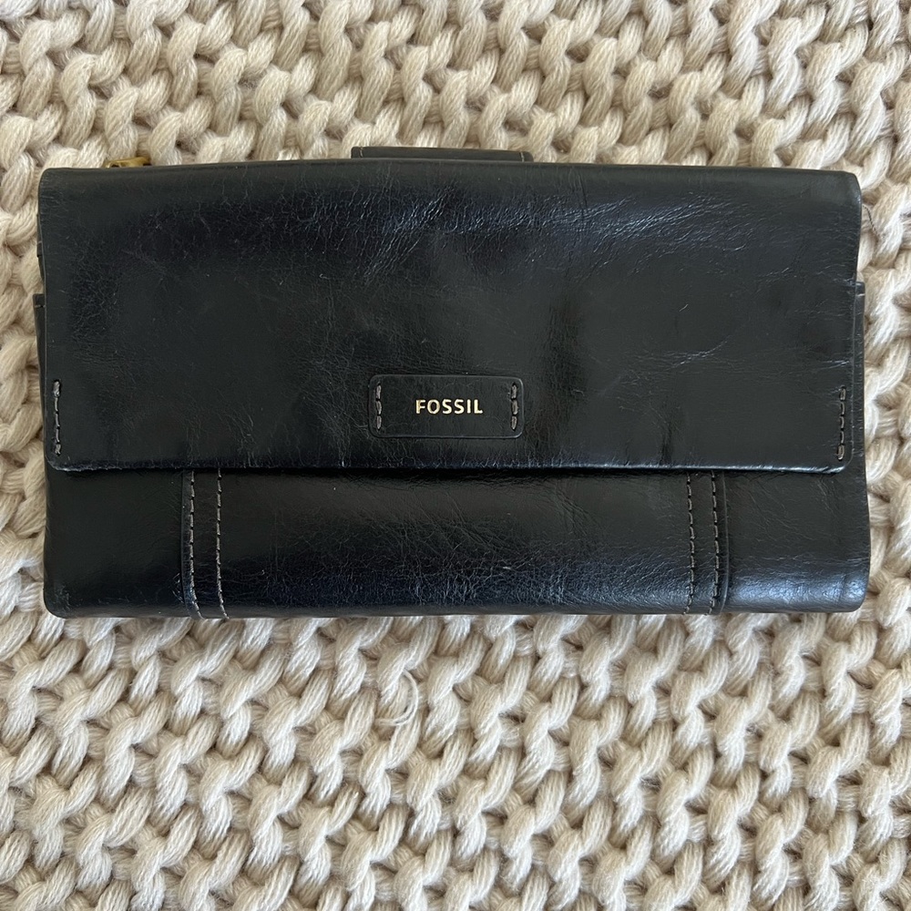 FOSSIL black leather womens wallet